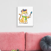 ブラシとスカーフを巻いた画家としての猫 キャンバスプリント (インサイチュ (リビング))