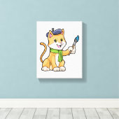 ブラシとスカーフを巻いた画家としての猫 キャンバスプリント (インサイチュ (ウッドフロア))