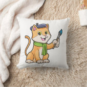 ブラシとスカーフを巻いた画家としての猫 クッション (ブランケット)