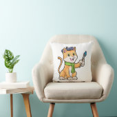 ブラシとスカーフを巻いた画家としての猫 クッション (椅子)