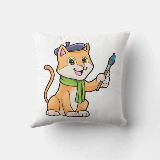 ブラシとスカーフを巻いた画家としての猫 クッション (裏面)