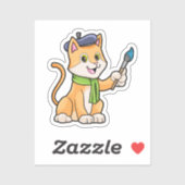 ブラシとスカーフを巻いた画家としての猫 シール (シート)