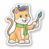 ブラシとスカーフを巻いた画家としての猫 シール (正面)
