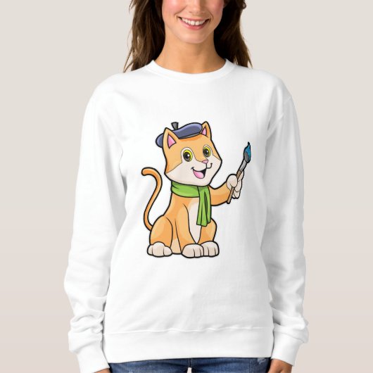 ブラシとスカーフを巻いた画家としての猫 スウェットシャツ (正面)