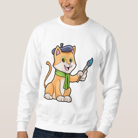 ブラシとスカーフを巻いた画家としての猫 スウェットシャツ (正面)