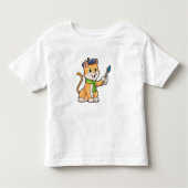 ブラシとスカーフを巻いた画家としての猫 トドラーTシャツ (正面)