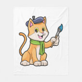 ブラシとスカーフを巻いた画家としての猫 フリースブランケット (正面)