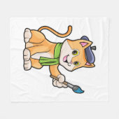 ブラシとスカーフを巻いた画家としての猫 フリースブランケット (正面(横))