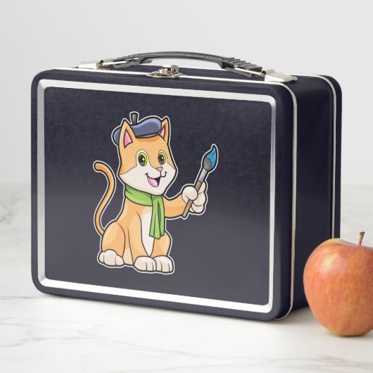 ブラシとスカーフを巻いた画家としての猫 メタルランチボックス (インサイチュ)