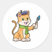 ブラシとスカーフを巻いた画家としての猫 ラウンドシール (正面)