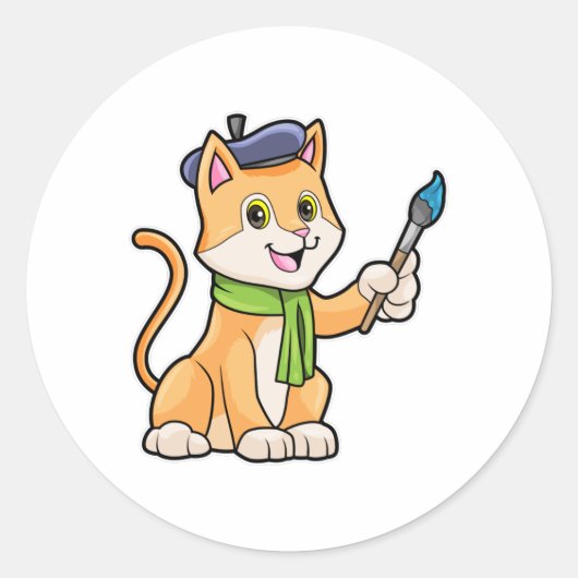 ブラシとスカーフを巻いた画家としての猫 ラウンドシール (正面)