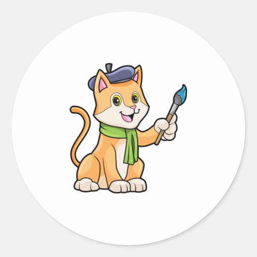 ブラシとスカーフを巻いた画家としての猫 ラウンドシール (正面)