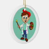 ブラシとパレットを持つ漫画の男性アーティスト セラミックオーナメント (右)
