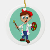 ブラシとパレットを持つ漫画の男性アーティスト セラミックオーナメント (正面)