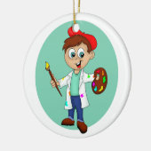 ブラシとパレットを持つ漫画の男性アーティスト セラミックオーナメント (左)
