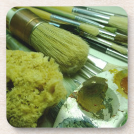 ブラシと絵を描 コースター