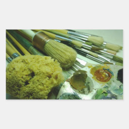 ブラシと絵を描 長方形シール