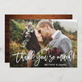 ブラシのスクリプトウッドありがとうご結婚ざいます 招待状 (正面/裏面)