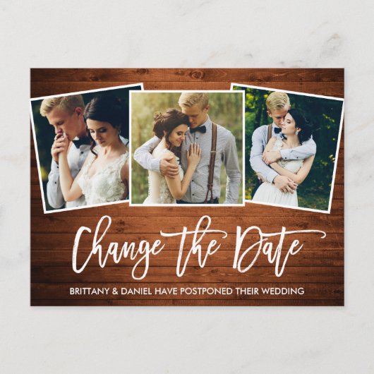 ブラシのスクリプトウッド日付の写真を変更 ポストカード (正面)