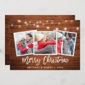 ブラシのスクリプトライト素朴ウッドクリスマス3写真 シーズンカード (正面/裏面)