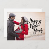 ブラシのスクリプトHappy New Year写真 シーズンポストカード (正面/裏面)