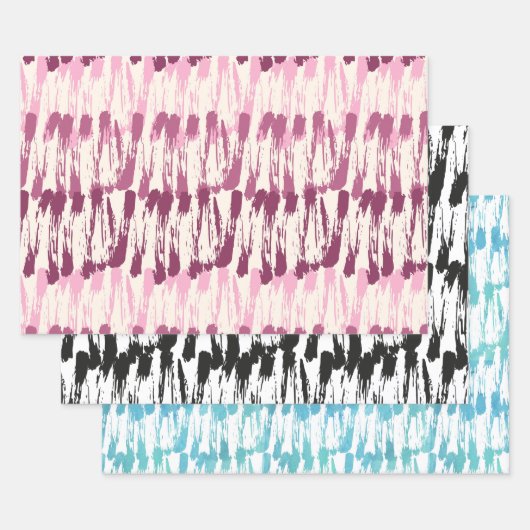 ブラシのストローク絵を描、ウェット、ドライブラシ、ブルー、B/W ラッピングペーパーシート (セット)