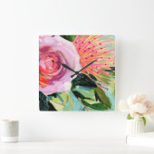 ブラシのフローラI スクエア壁時計 (ホーム)