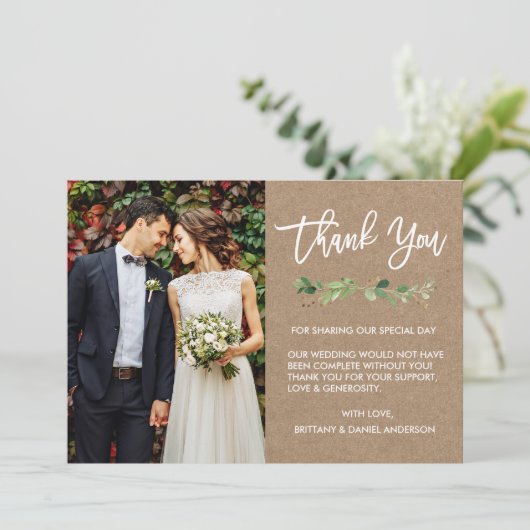 ブラシの原稿のユーカリのクラフトのモダンな写真 サンキューカード (スタンド正面)