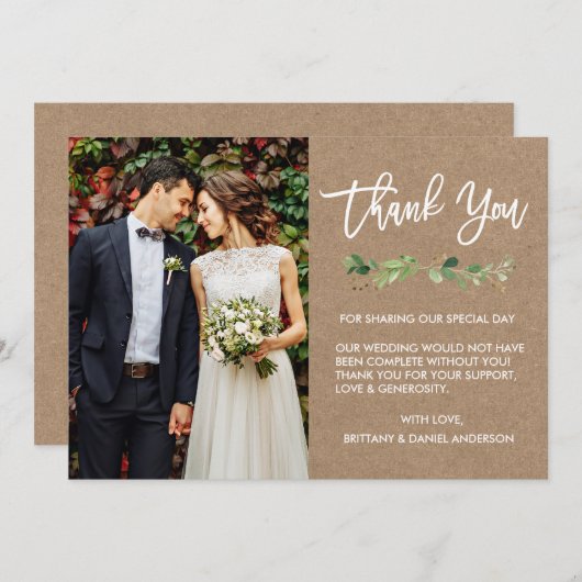 ブラシの原稿のユーカリのクラフトのモダンな写真 サンキューカード (正面/裏面)