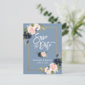 ブラシの原稿の挨りだらけの青いピンクの花柄の保存日付 案内ポストカード (スタンド正面)