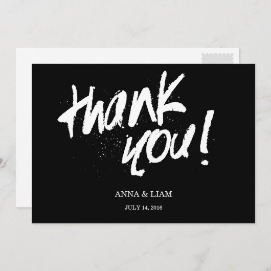 ブラシの原稿の結婚式の郵便はがきありがとう サンキューカード (正面/裏面)