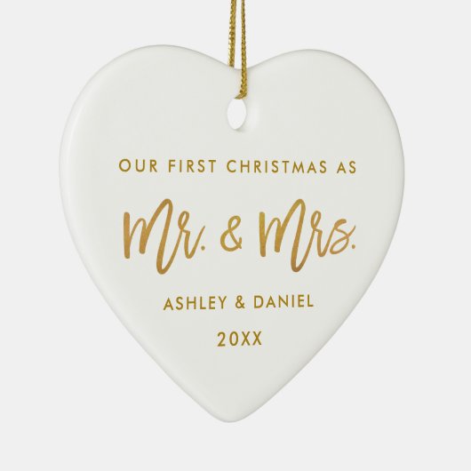 ブラシの原稿の金ゴールドの初めてのクリスマス|の写真の背部 セラミックオーナメント (右)