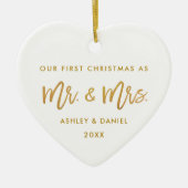 ブラシの原稿の金ゴールドの初めてのクリスマス|の写真の背部 セラミックオーナメント (正面)