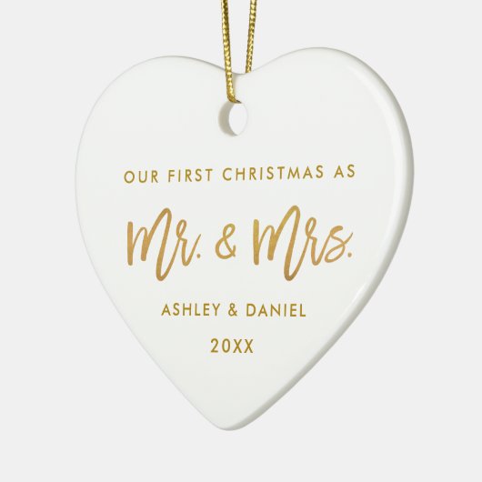 ブラシの原稿の金ゴールドの初めてのクリスマス|の写真の背部 セラミックオーナメント (左)