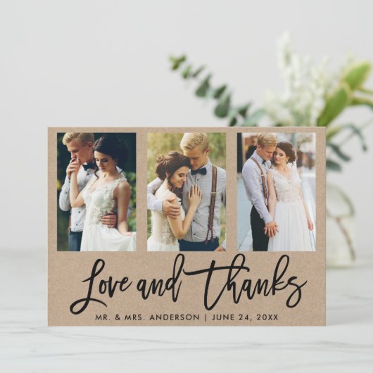 ブラシの原稿3の写真の結婚式愛および感謝クラフト サンキューカード (スタンド正面)