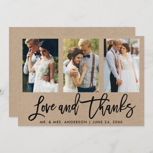 ブラシの原稿3の写真の結婚式愛および感謝クラフト サンキューカード (正面/裏面)