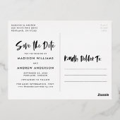 ブラシはっきりしたスクリプトの写真の日付の保存 箔招待状ポストカード (裏面)