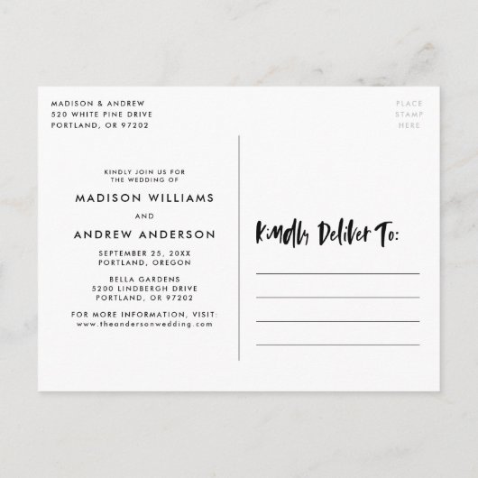 ブラシはっきりしたスクリプトオーバーレイ写真の日付の変更 案内ポストカード (裏面)