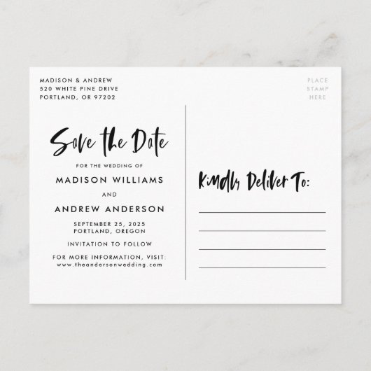 ブラシはっきりしたスクリプト彼女が言ったYes写真の日付を保存 案内ポストカード (裏面)