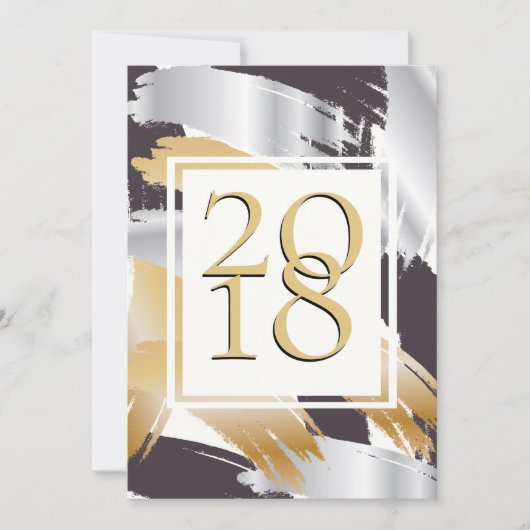 ブラシはっきりしたストローク金ゴールドシルバー&ブラックNYE BASH 招待状 (正面)