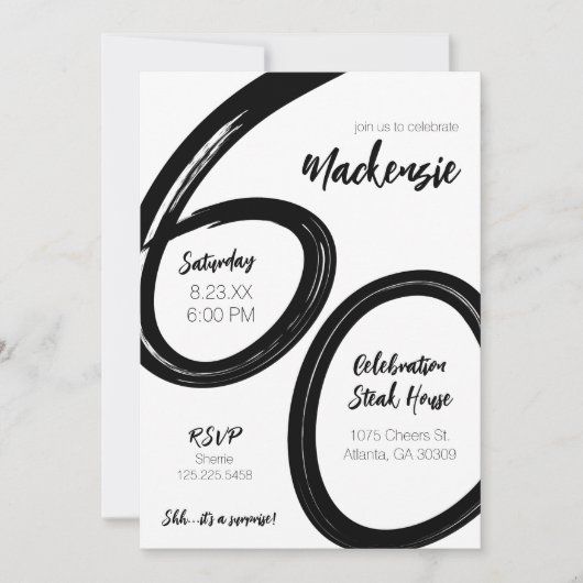 ブラシはっきりしたストローク60誕生日サプライズパーティー 招待状 (正面)