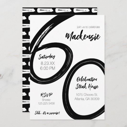 ブラシはっきりしたストローク60誕生日サプライズパーティー 招待状 (正面/裏面)