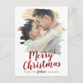 ブラシをかけた赤いクリスマスのお知らせ写真 シーズンポストカード (正面)