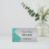 ブラシをかけられたフェイクな銀製のティール(緑がかった色)のグリッターの効果 名刺 (スタンド正面)