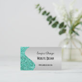 ブラシをかけられたフェイクな銀製のティール（緑がかった色）のグリッターの効果 名刺 (スタンド正面)