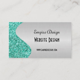 ブラシをかけられたフェイクな銀製のティール（緑がかった色）のグリッターの効果 名刺