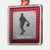 ブラシをかけられた金属の一見、バスケットボール; 赤い メタルオーナメント (左)