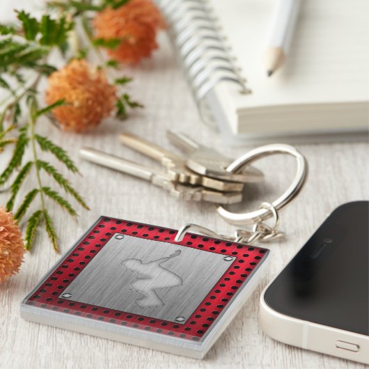 ブラシをかけられた金属一見Rollerblading キーホルダー (正面右)