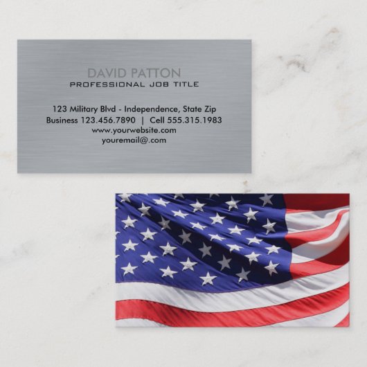 ブラシをかけられた金属米国の旗|の愛国心が強い軍隊 名刺 (正面/裏面)