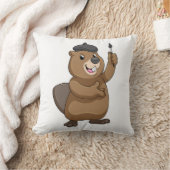 ブラシを使ったペインター絵を描のビーバー クッション (ブランケット)